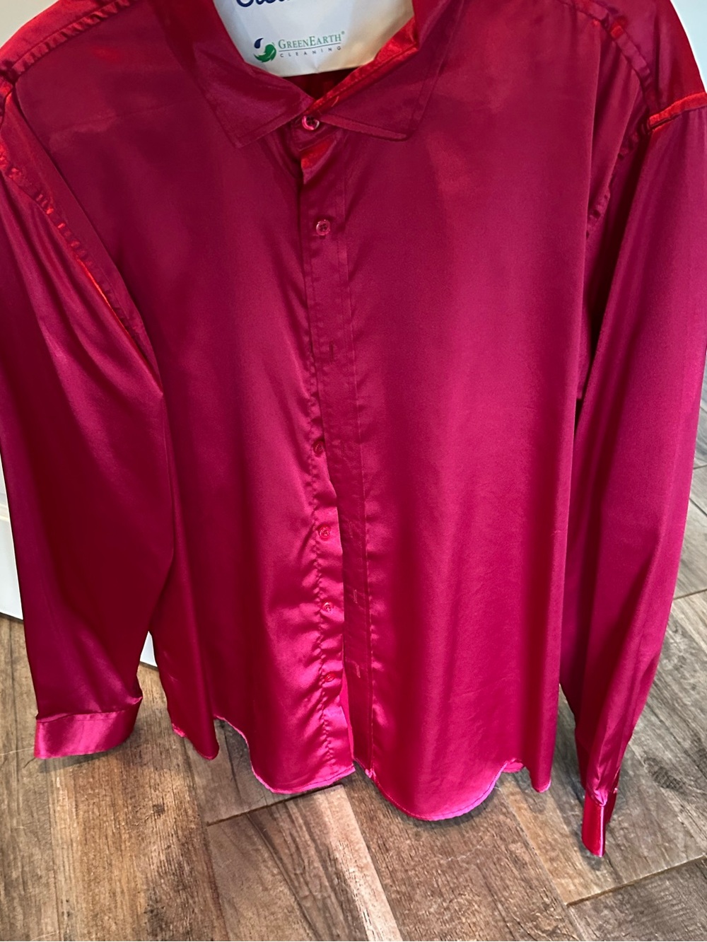 Men's Satin Button-Up Shirt in Deep Magenta